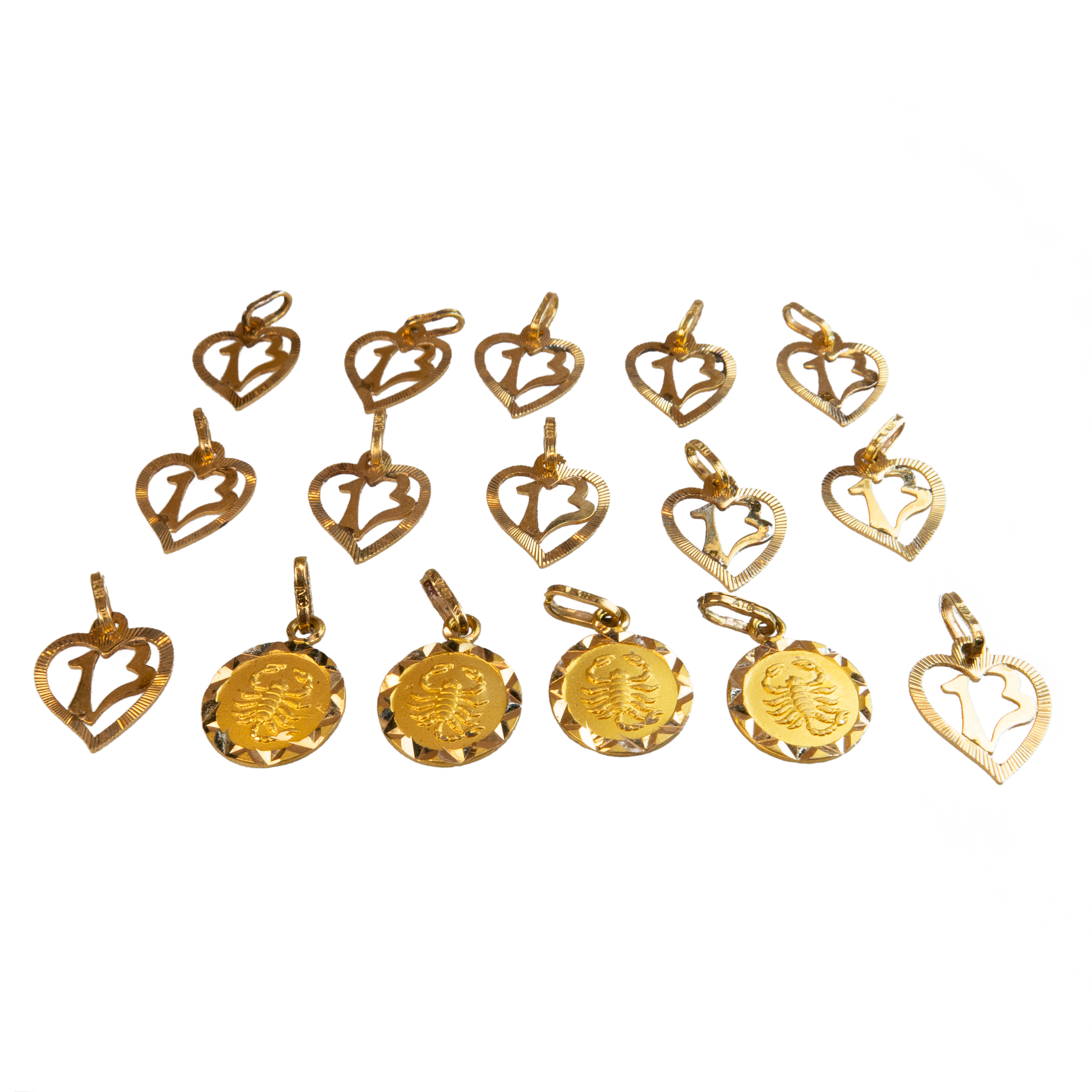 16 x 18k Yellow Gold Zodiac And Heart Pendants