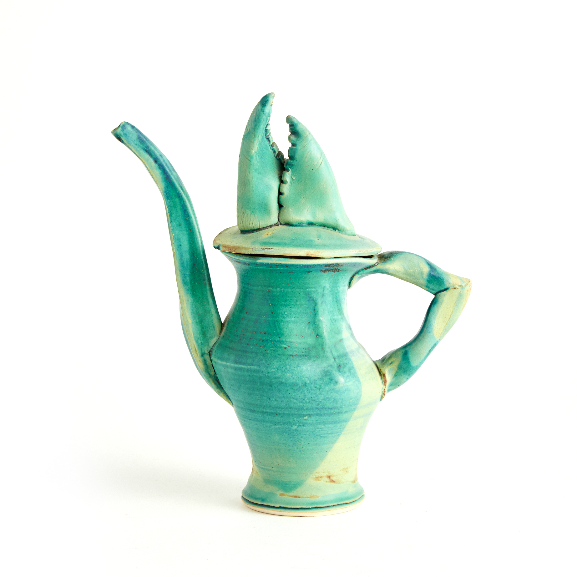 Kathi Thompson (Canadian), Green Glazed Stoneware Lobster Claw Teapot, 1991