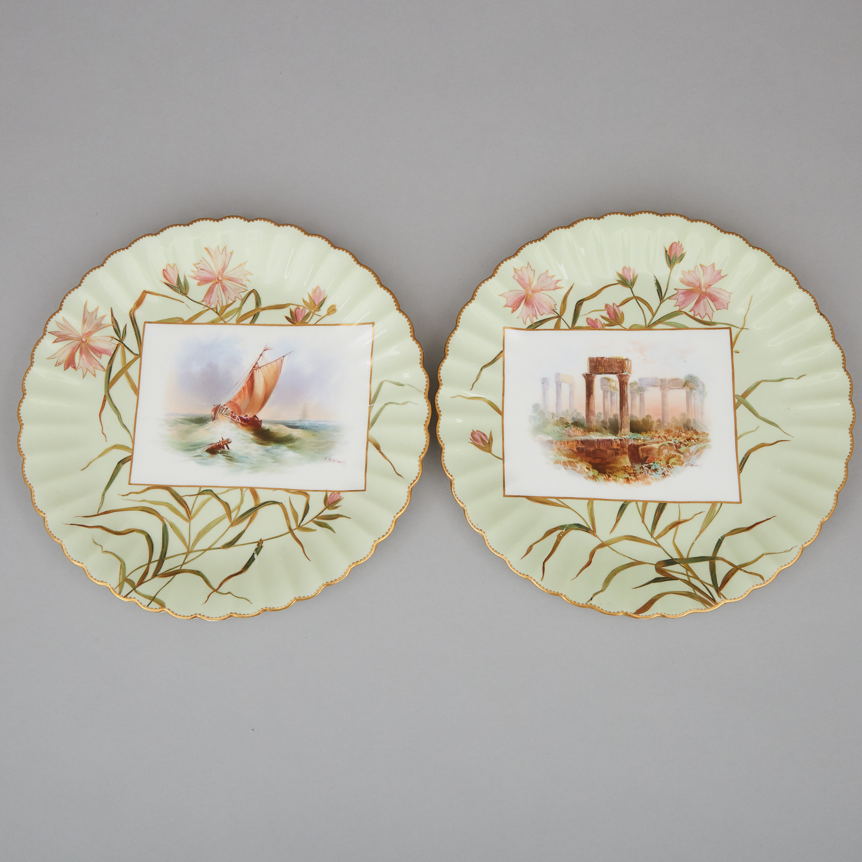 Pair of Bodley Scenic Plates, J. Birbeck, late 19th century