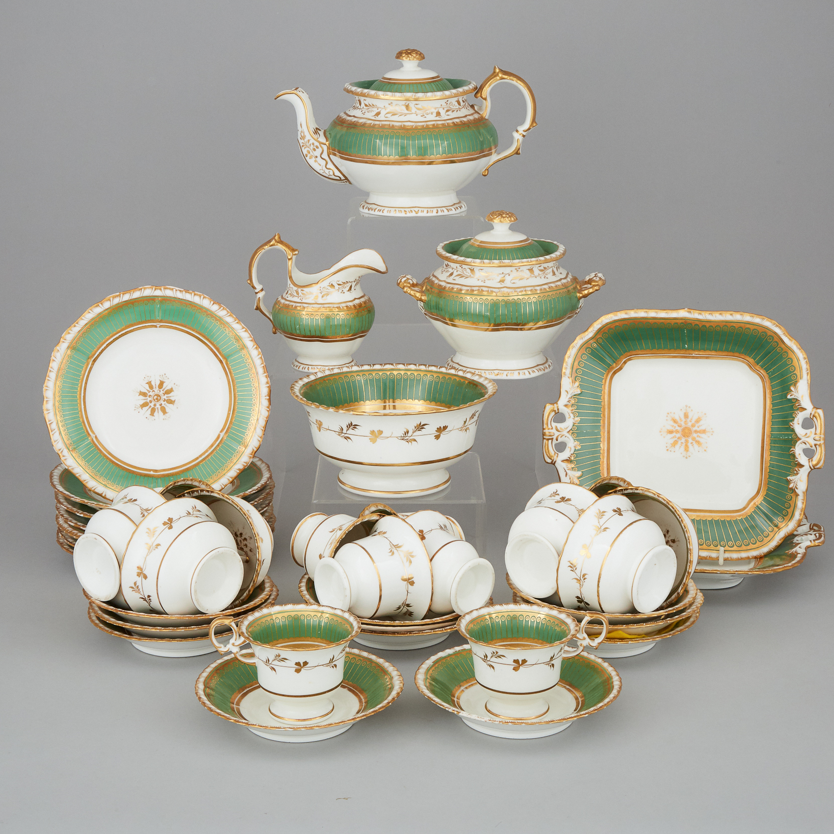 Minton Apple Green Ground and Gilt Decorated Tea Service, c.1840