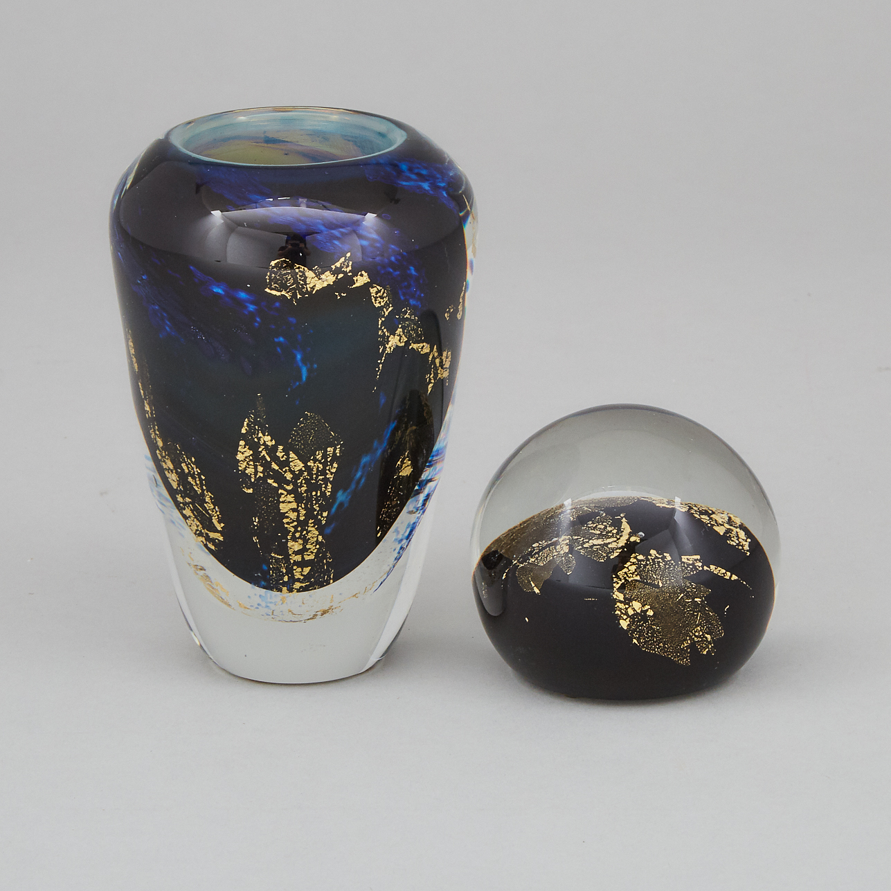 Toan Klein (American/Canadian, b.1949), Internally Decorated Glass Vase and Paperweight, 1986/87