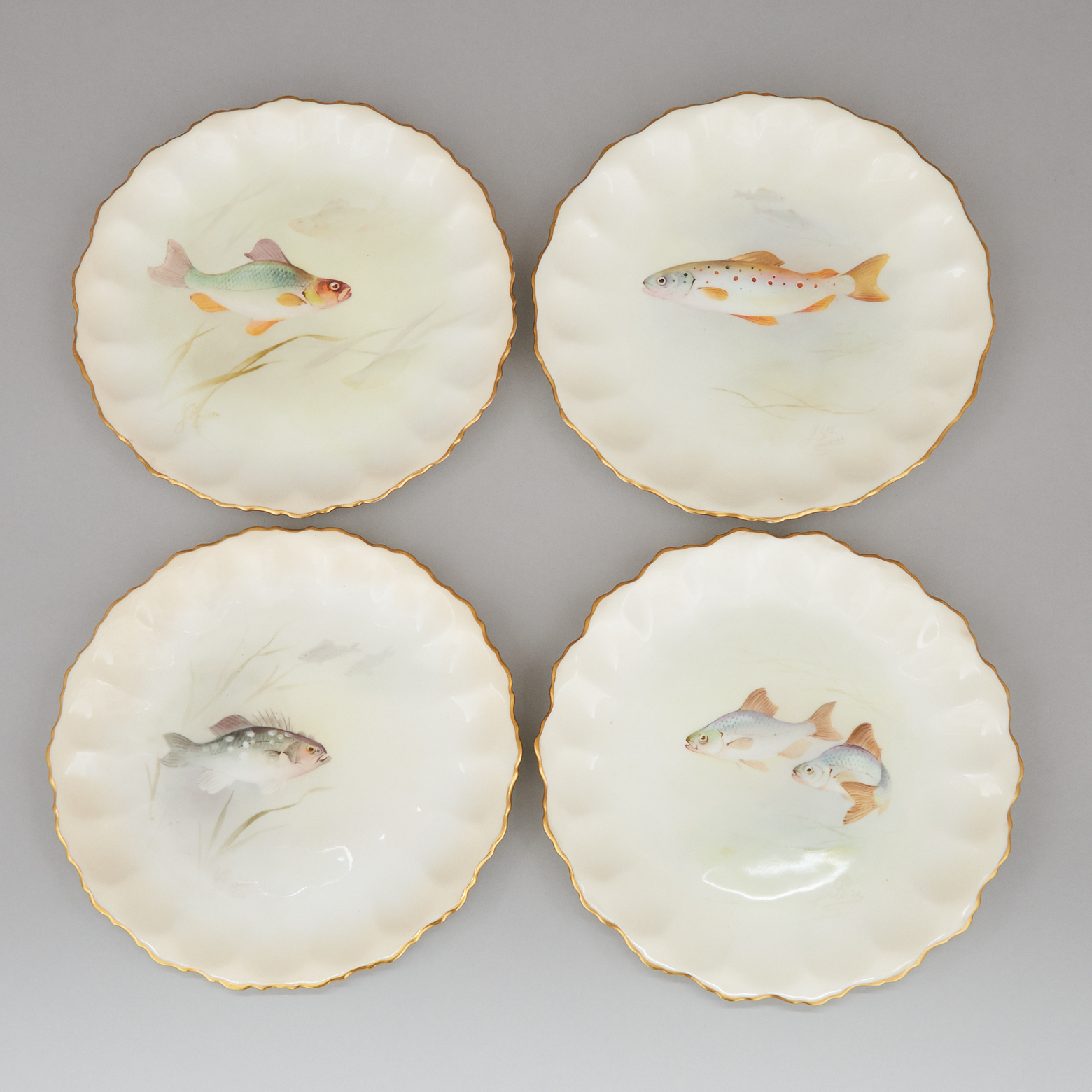 Four Royal Doulton Fish Plates, Jack Price, c.1903-04