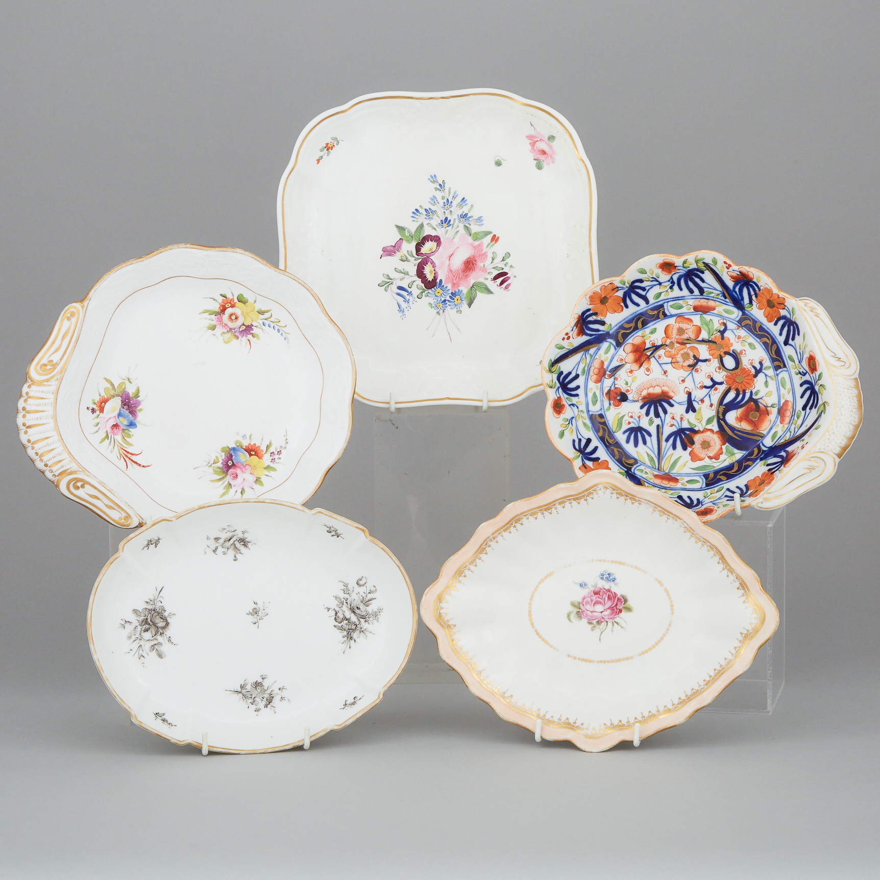 Five Various English and French Porcelain Dishes, early 19th century