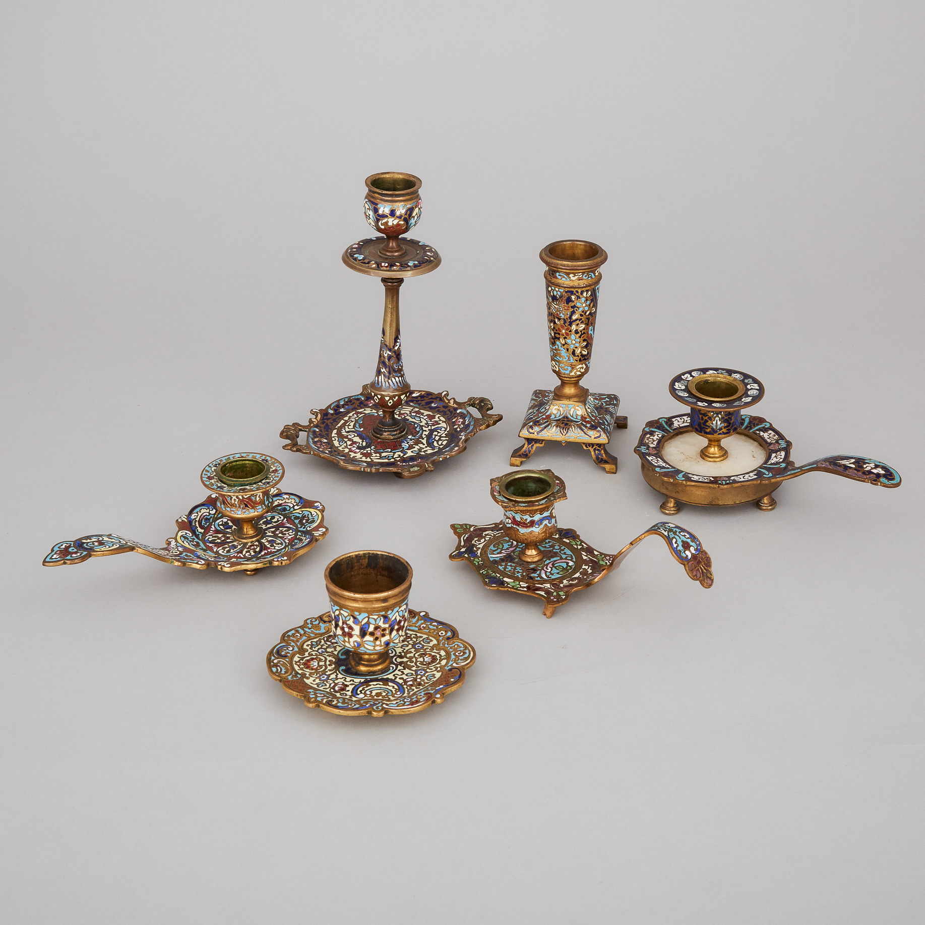 Collection of French Champlevé Enamel Gilt Bronze Desk Accessories, 19th century