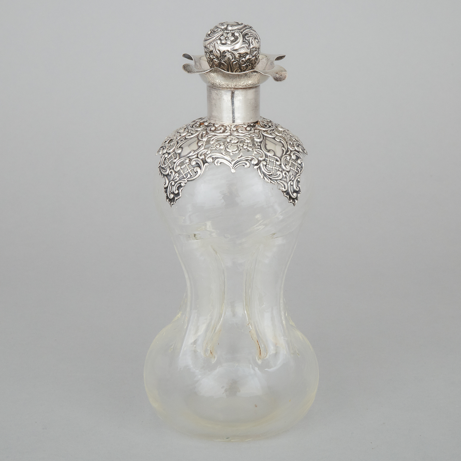 Edwardian Silver Mounted Glass Decanter, H.V. Pithey & Co., Birmingham, 1906