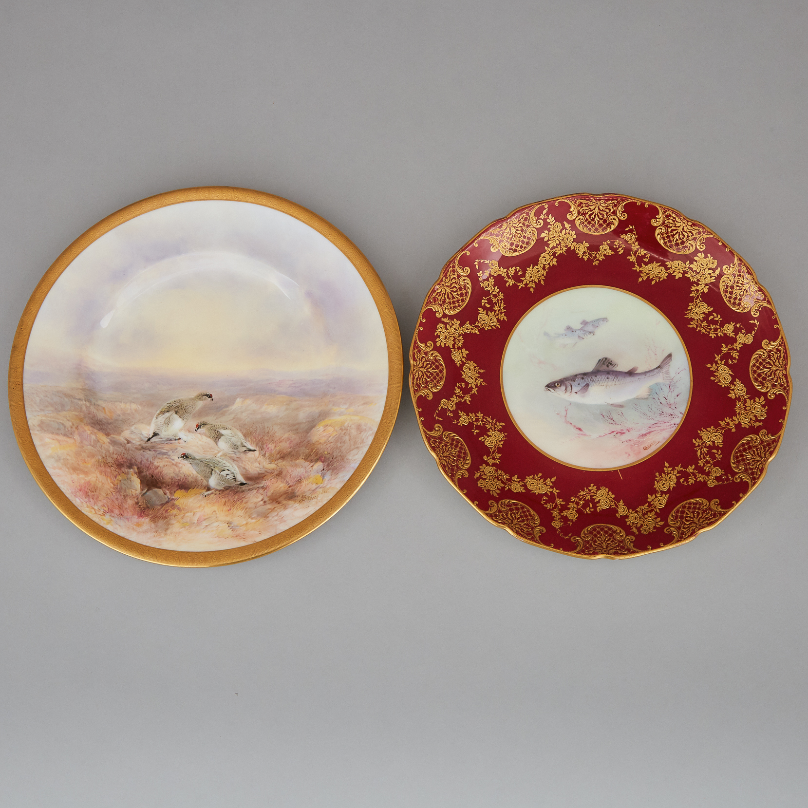 Royal Doulton Game Plate and a Fish Plate, Joseph Birbeck and Charles Hart, early 20th century