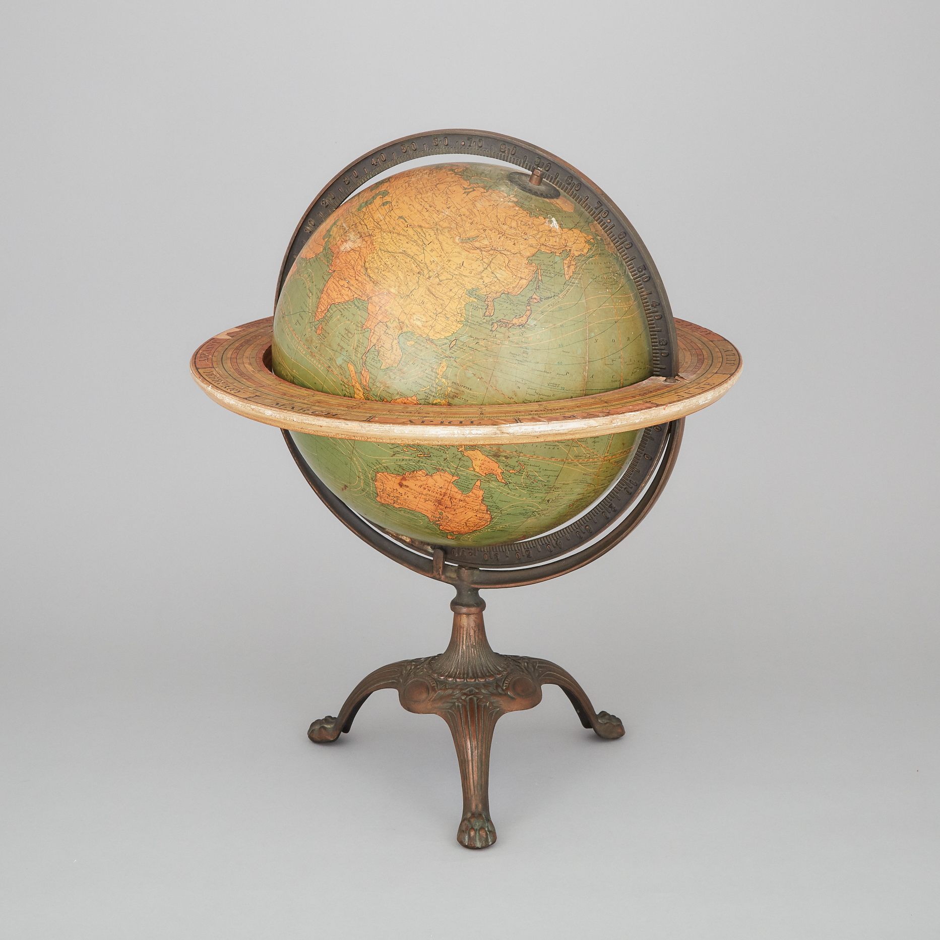 English 12  Inch Terrestrial Table Top Globe, W. & A.K. Johnston, Ltd., London, c. 1930