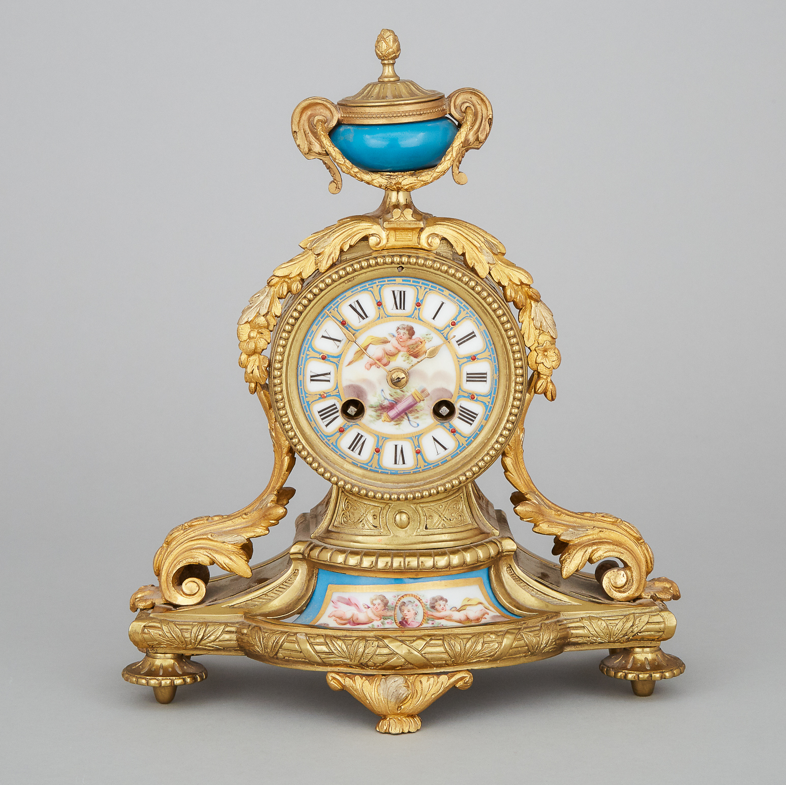 Louis XVI Style Porcelain Mounted Mantle Clock, early 20th century
