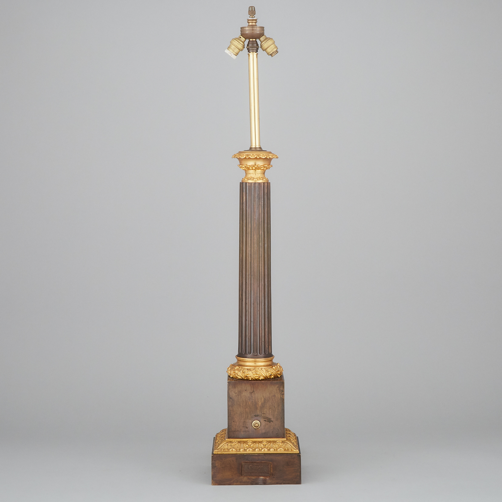 Louis-Philippe Gilt and Patinated Bronze Column Form Carcel Table Lamp, c.1830