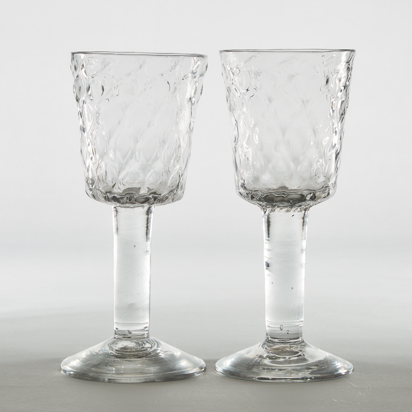 Pair of English Honeycomb Moulded Glass Goblets, c.1760