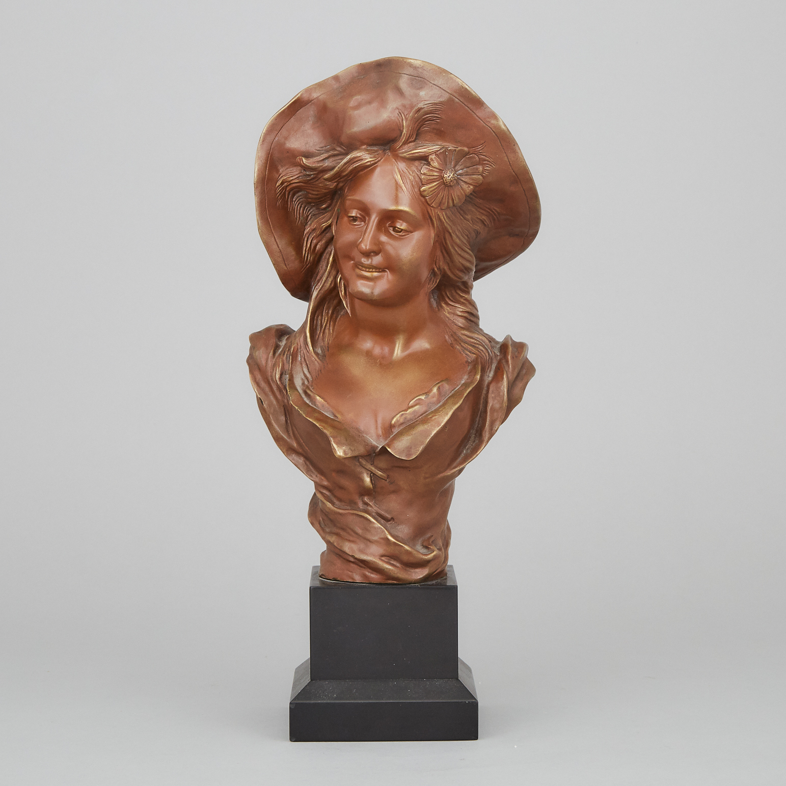 French Art Nouveau Bronze Bust of a Young Woman, 20th century