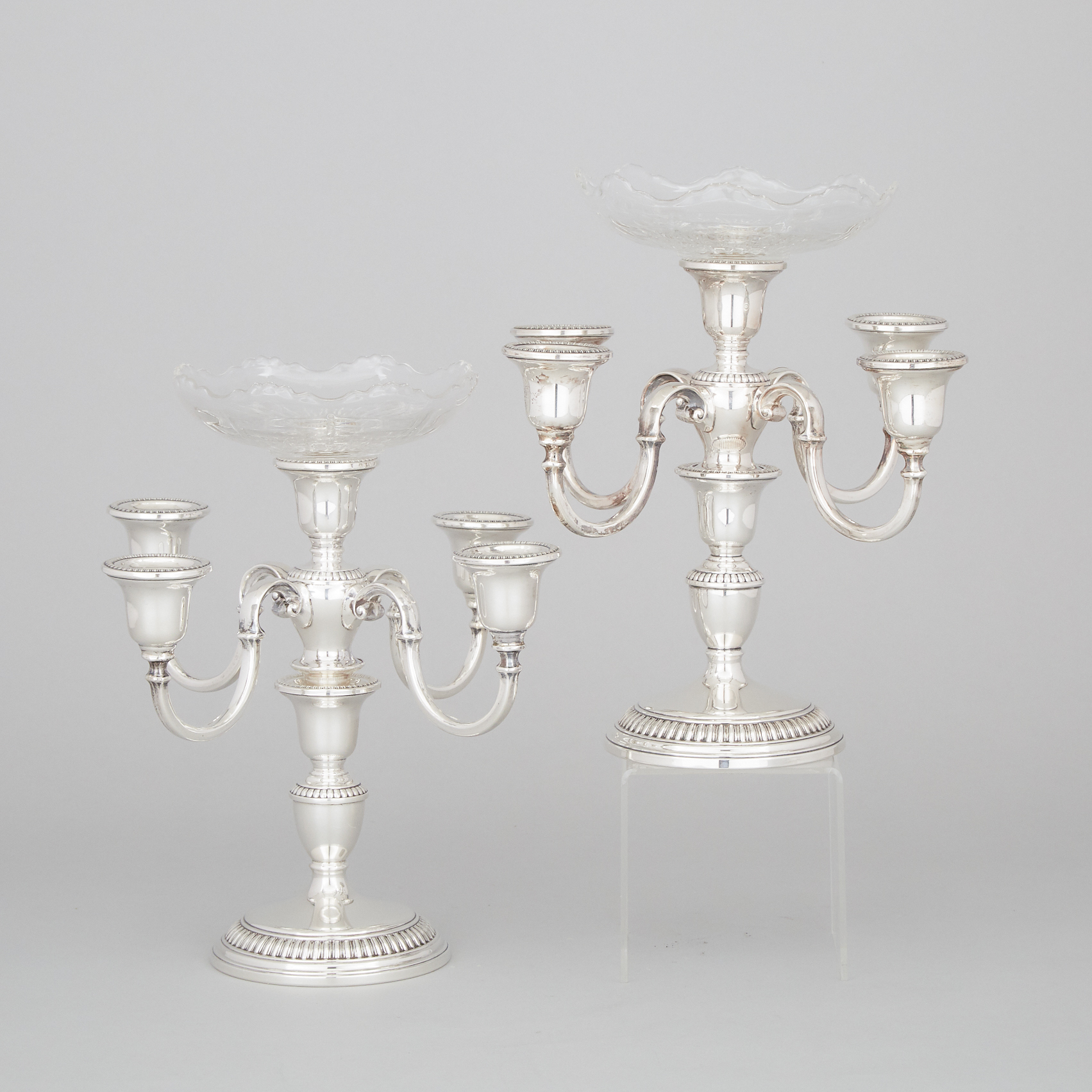 Pair of Canadian Silver Five-Light Candelabra, Henry Birks & Sons, Montreal, Que., 1947