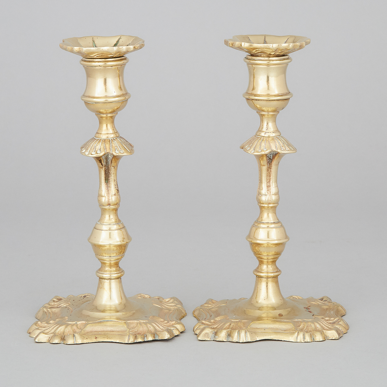 Pair of Georgian Brass Candlesticks, c.1740-50
