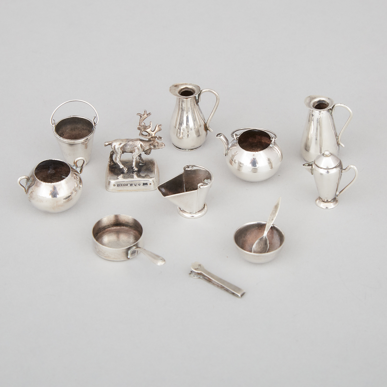 Swedish Silver Miniature Moose and Nine Various Silver Household Articles, 20th century