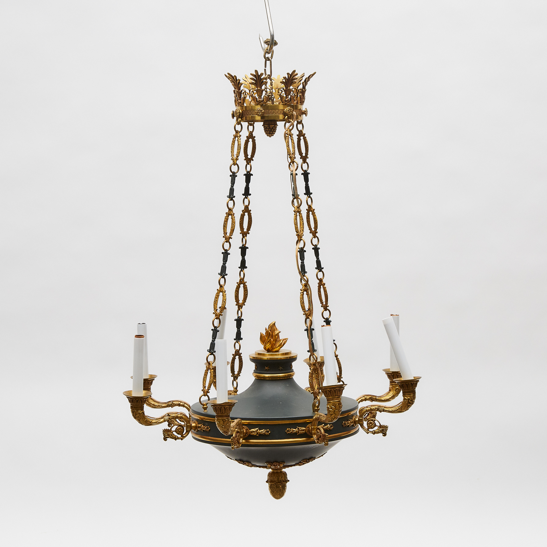 French Empire Style Gilt and Lacquered Metal Chandelier, 20th century