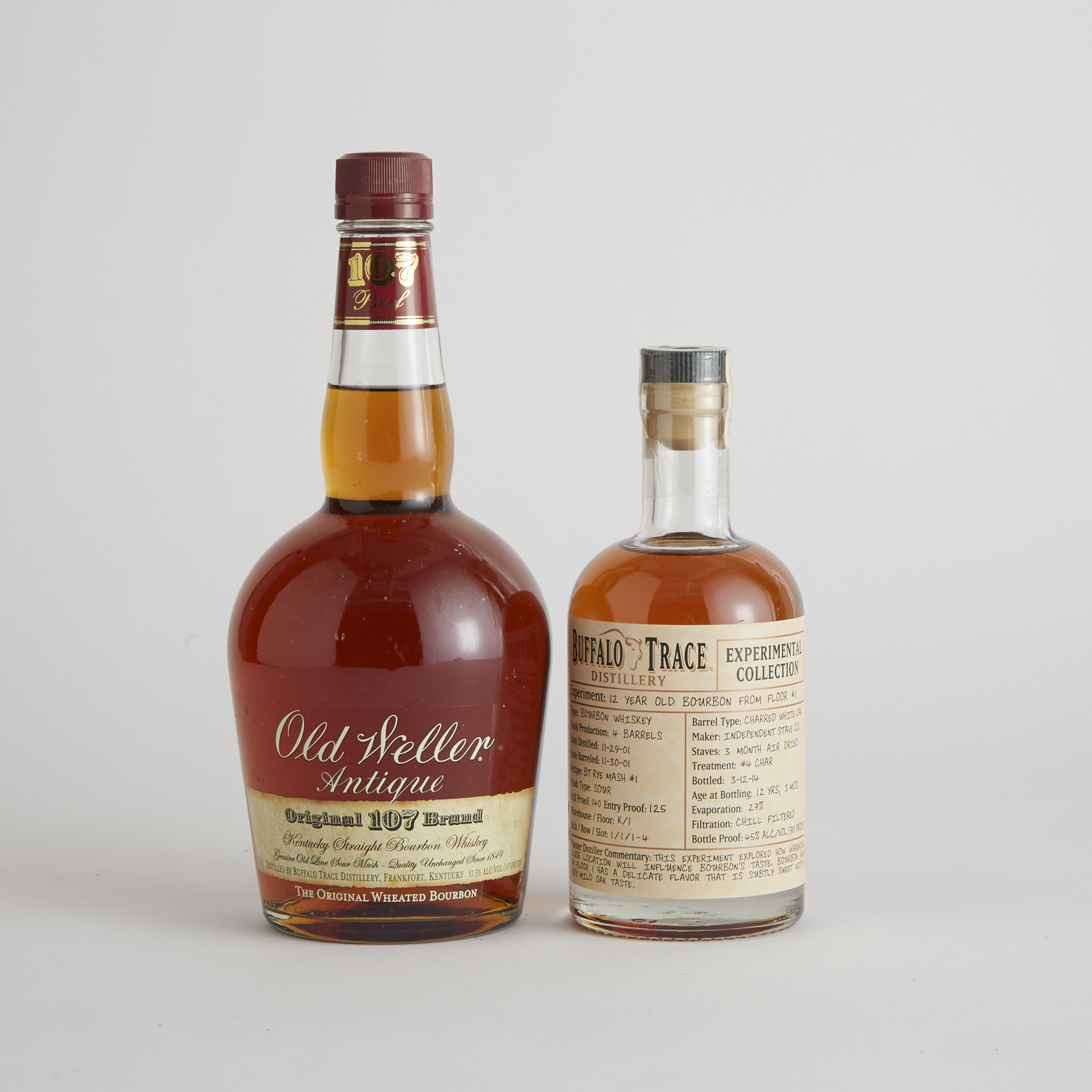 BUFFALO TRACE EXPERIMENTAL COLLECTION BOURBON 12 YEARS (ONE 375 ML)
OLD WELLERS ANTIQUE 107 BRAND KENTUCKY STRAIGHT BOURBON WHISKEY NAS (ONE 750 ML)
