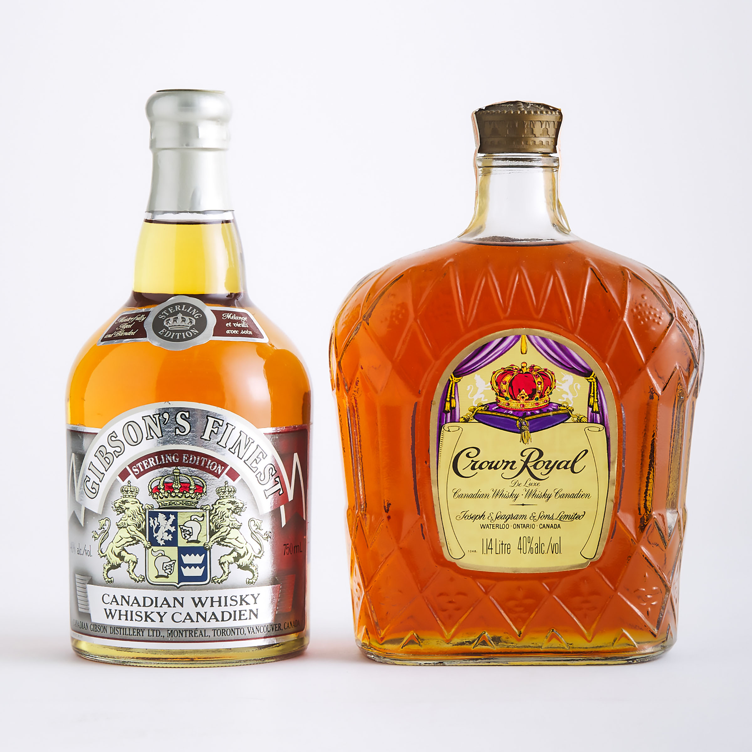 CROWN ROYAL DELUXE CANADIAN WHISKY (ONE 1.14L)
GIBSON'S FINEST CANADIAN WHISKY (ONE 750 ML)