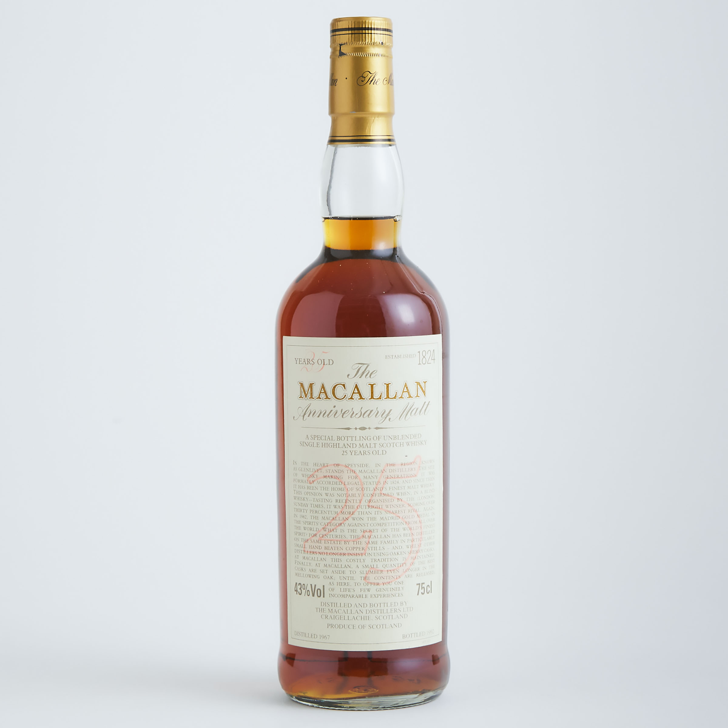 THE MACALLAN 25 YEAR ANNIVERSARY SINGLE HIGHLAND MALT SCOTCH WHISKY 25 YEARS (ONE 75 CL)