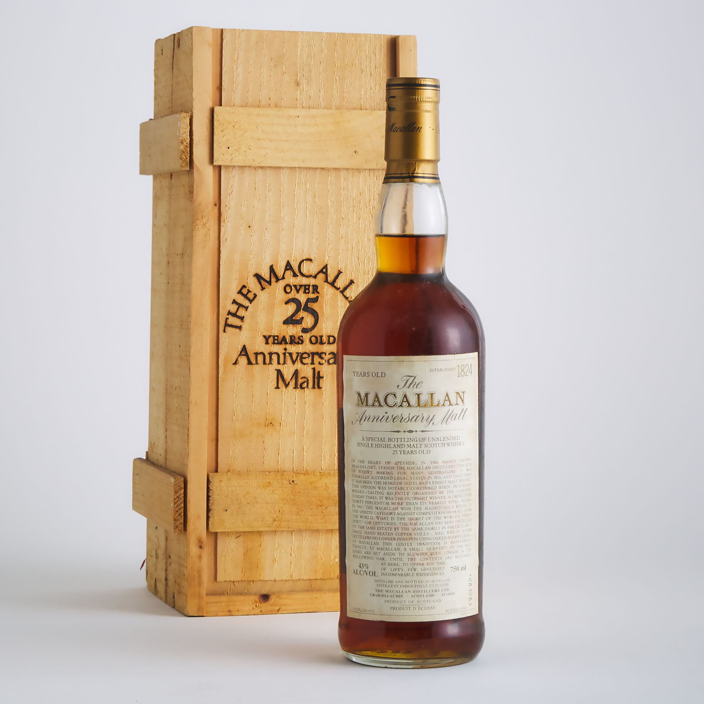 THE MACALLAN 25 YEAR ANNIVERSARY SINGLE HIGHLAND AND MALT SCOTCH WHISKY 25 YEARS (ONE 750 ML)