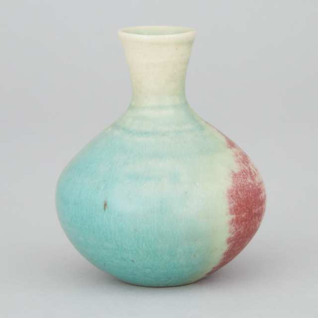 Kjeld & Erica Deichmann (Canadian, 1900–1963 and 1913–2007), Celadon and Oxblood Glazed Small Vase, c.1942