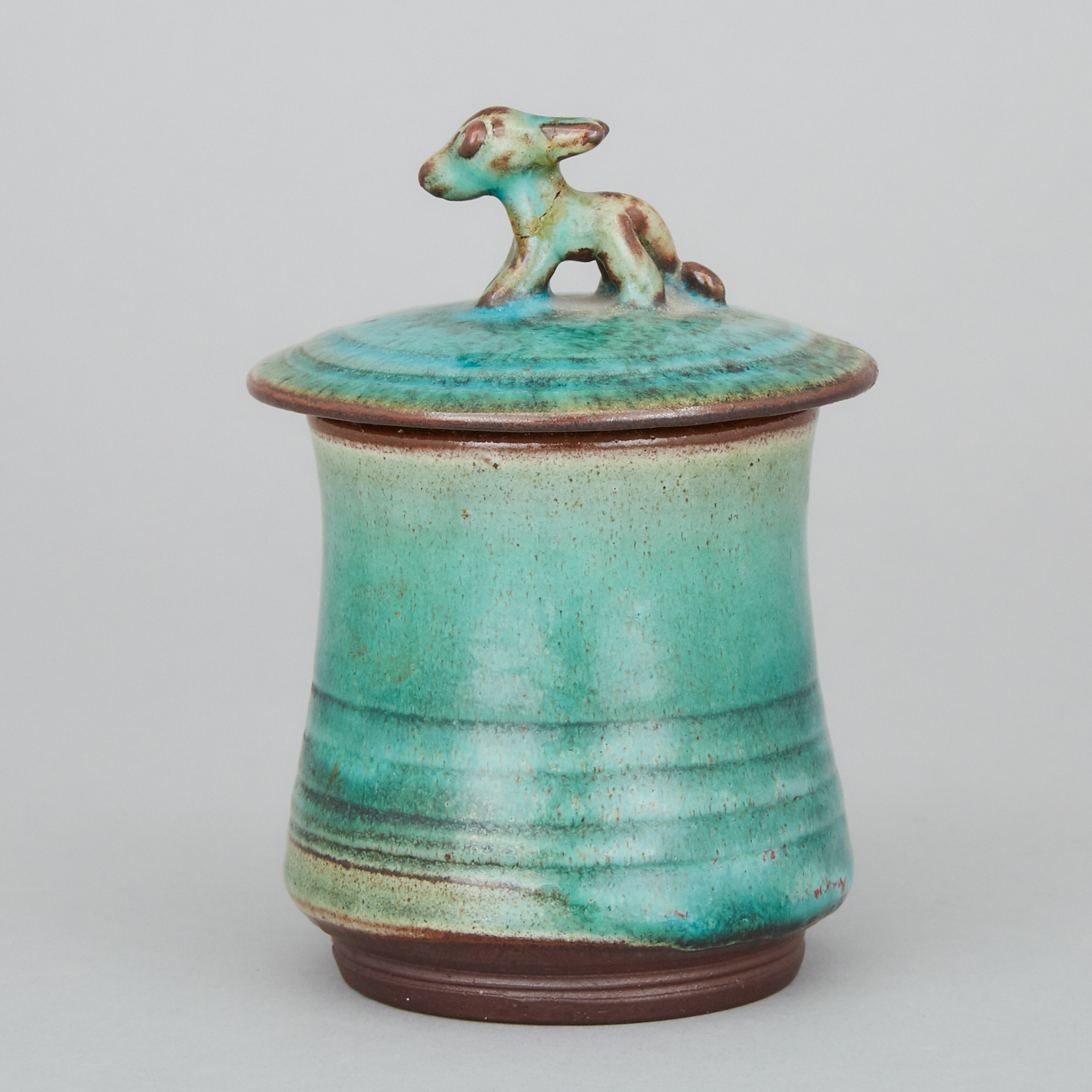 Kjeld & Erica Deichmann (Canadian, 1900–1963 and 1913–2007), Mottled Turquoise Glazed Covered Jar, 1944