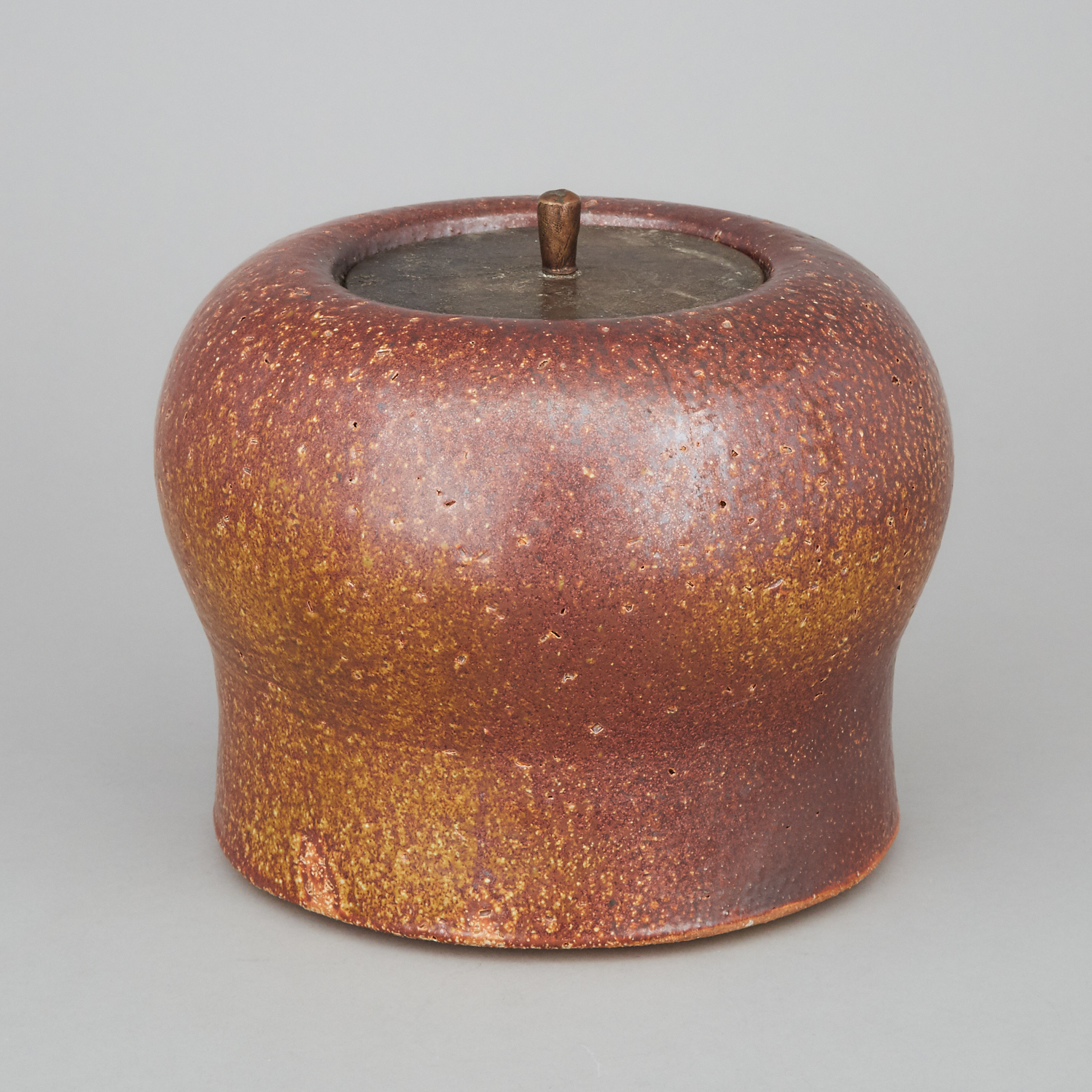 Robert Archambeau (Canadian, b.1933), Glazed Stoneware Jar with Bronze Cover, c.1989