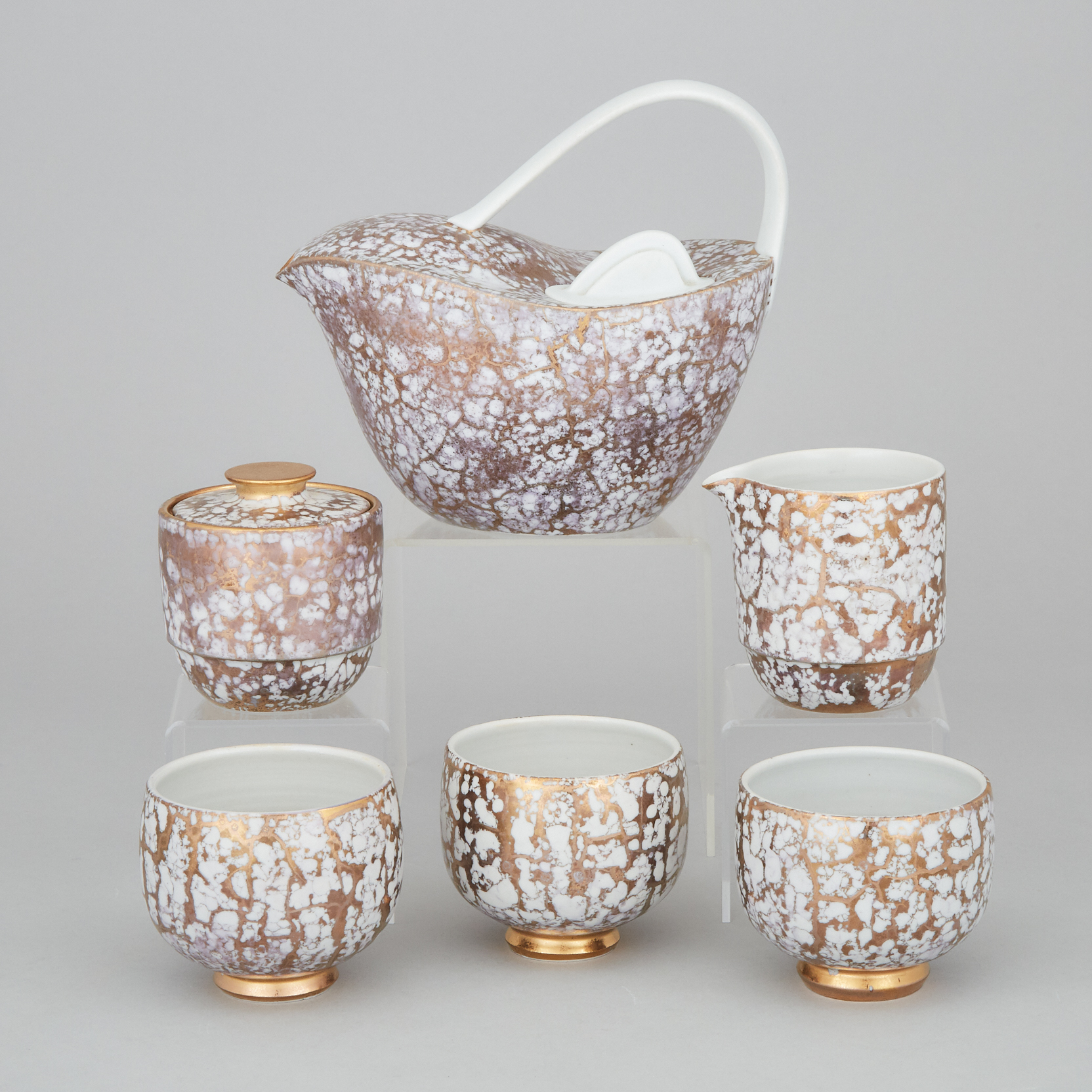 Pauline Pelletier (Canadian, b.1938), Gold Lustre Glazed Porcelain Tea Set, c.1994