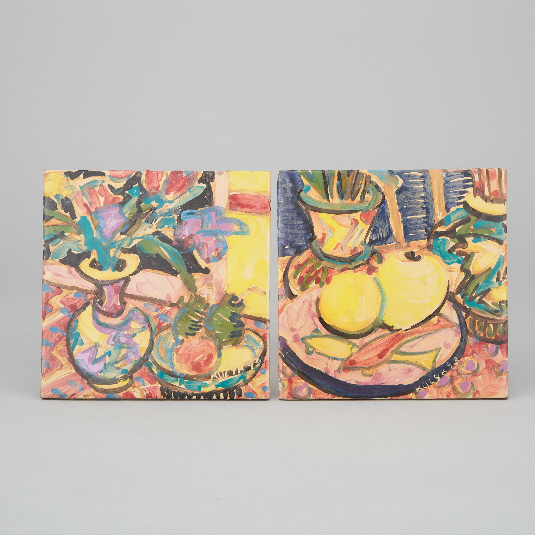 Karen Kulyk (Canadian, b.1950), Two Painted Tiles, 1993