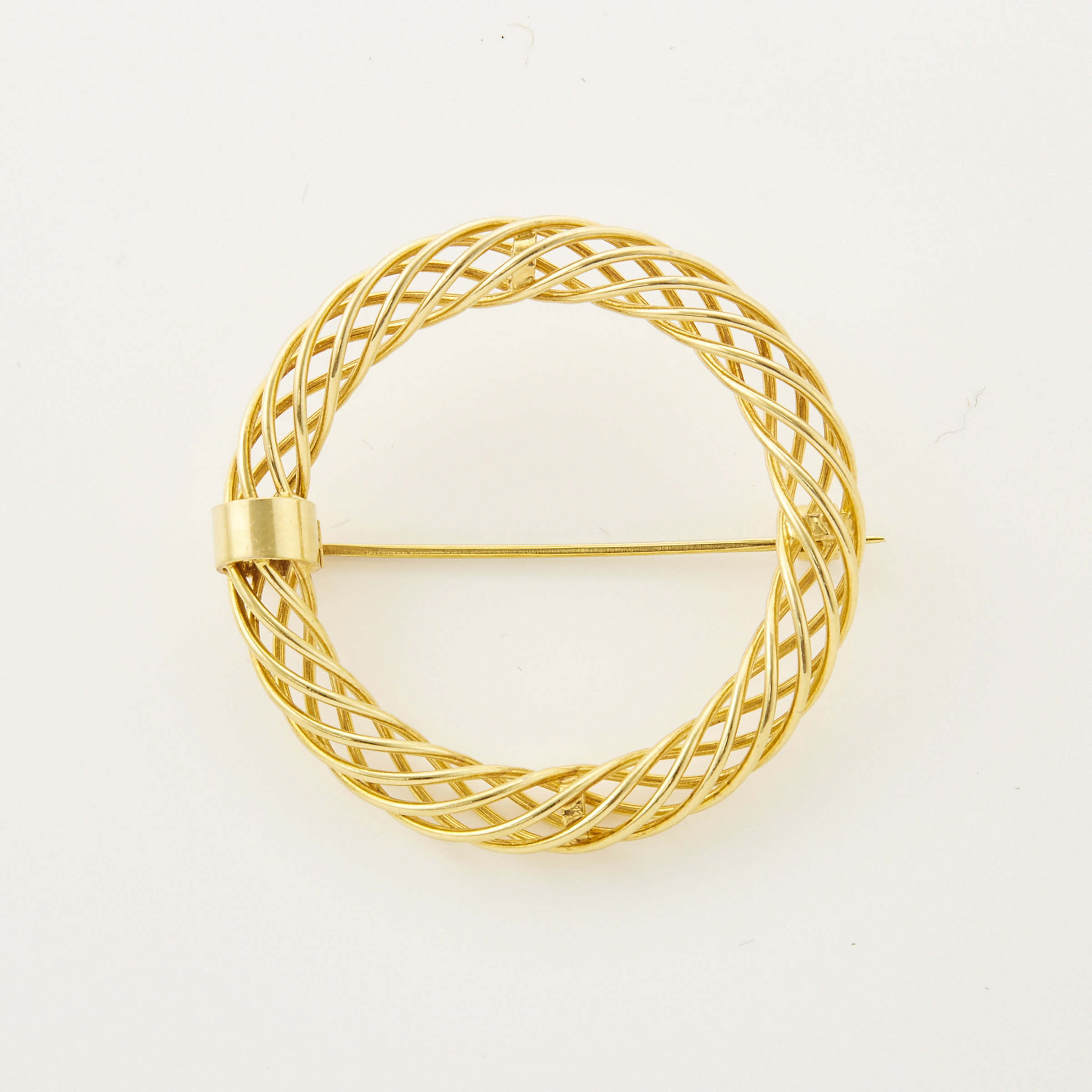 Italian 14k Yellow Gold Circular Twist Brooch