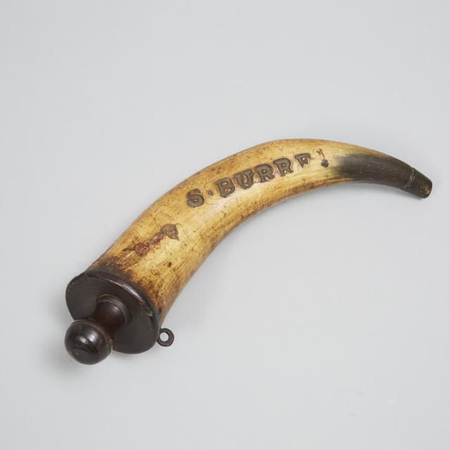 Three Powder Horns Heat Branded 'S. Burrell', late 18th/early 19th century