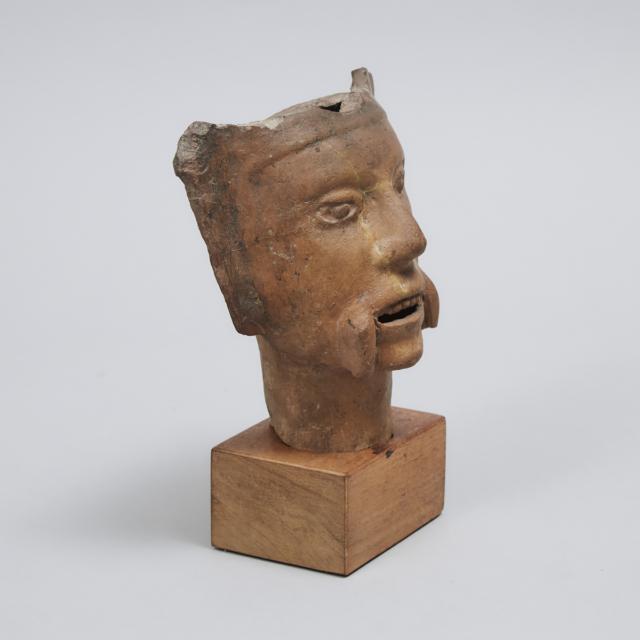 Veracruz Pottery Warrior's Head Fragment, 400 - 700 A.D.