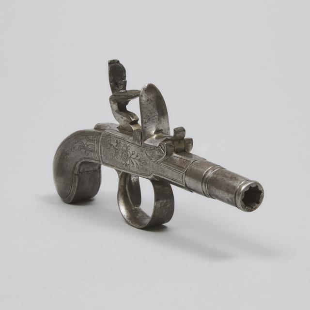 Belgian Flintlock Box-Lock Steel Pocket Pistol, late 18th century