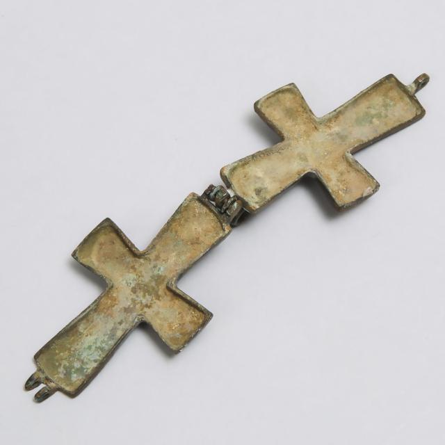Byzantine Copper Alloy Enkolpion Reliquary Cross Pendant, c. 1100 AD