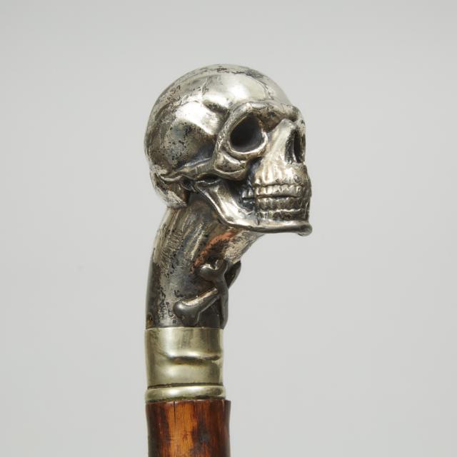 Victorian Memento Mori Skull and Crossbones Handled Walking Stick, c.1890