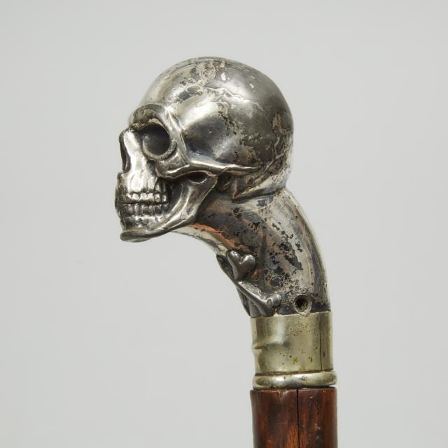 Victorian Memento Mori Skull and Crossbones Handled Walking Stick, c.1890