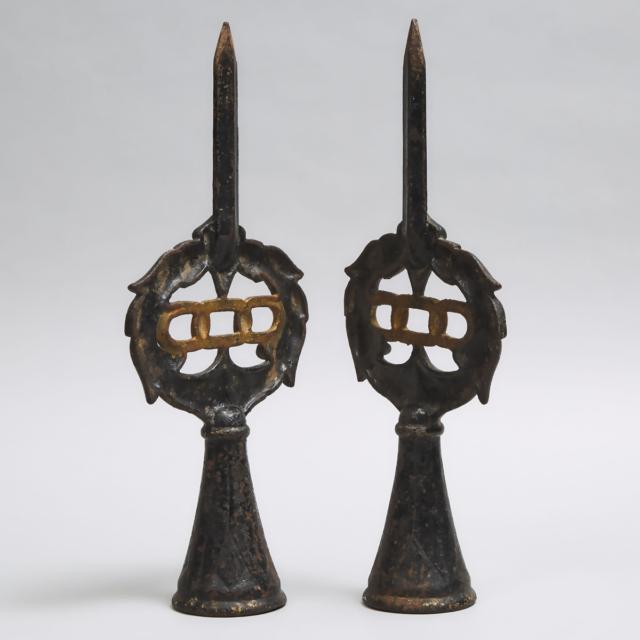 Pair of Large Victorian Oddfellows Cast Iron Finials, 19th century