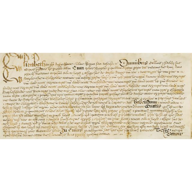 Elizabeth I Vellum Document, 16th century
