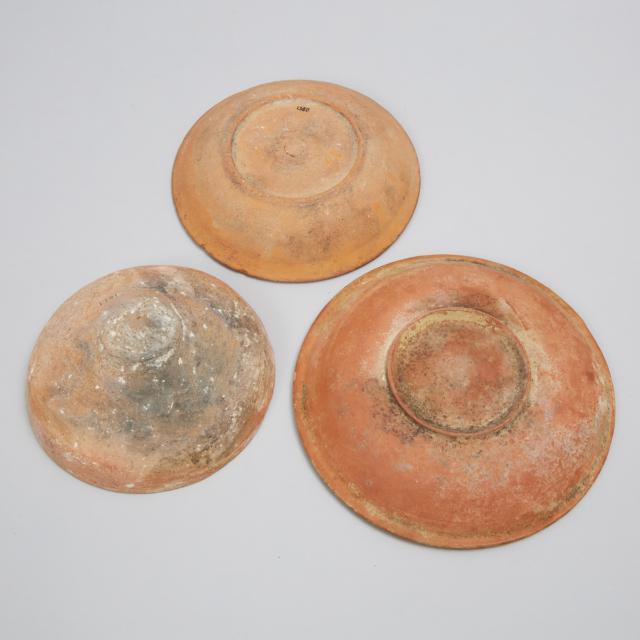 Three Roman Period North African Redware Pottery Dishes, 300 A.D.