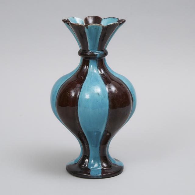 Kashan Turquoise and Umber Glazed Fritware Pottery Vase, 19th/early 20th century