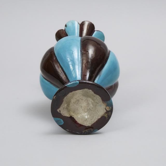 Kashan Turquoise and Umber Glazed Fritware Pottery Vase, 19th/early 20th century