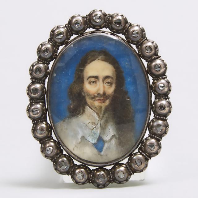 ‘Stuart Crystal’ Charles I of England Diamond Mounted Silver and Gold Mourning Slide, mid 17th century