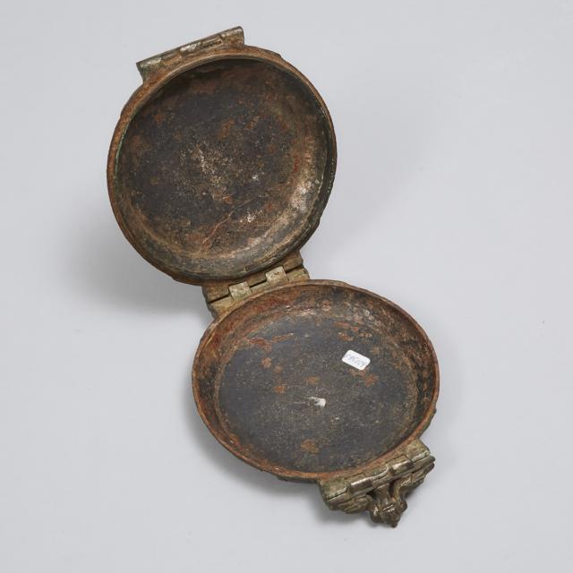 Ceylonese Silver Mounted Cast Iron Betel Nut Case, 19th century