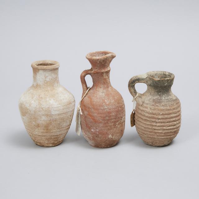 Three Pieces Roman Period Levantine-Holy Land Pottery Ribbed Pottery, 100-200 A.D.