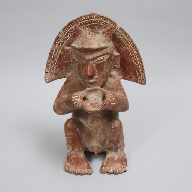 Large Colima Redware Pottery 'Drinker' Figural Vessel, West Mexico, 200 B.C. - 300 A.D.