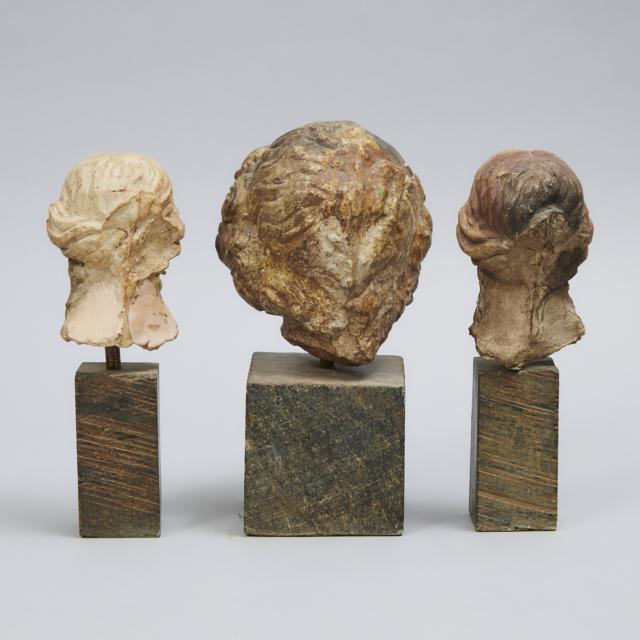 Three Ecclesiastical Polychromed Plaster Composite Heads, 19th/early 20th century 