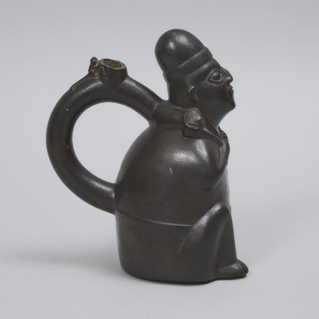 Chimu Blackware Pottery Effigy Stirrup Spout Vessel, 1st millennium