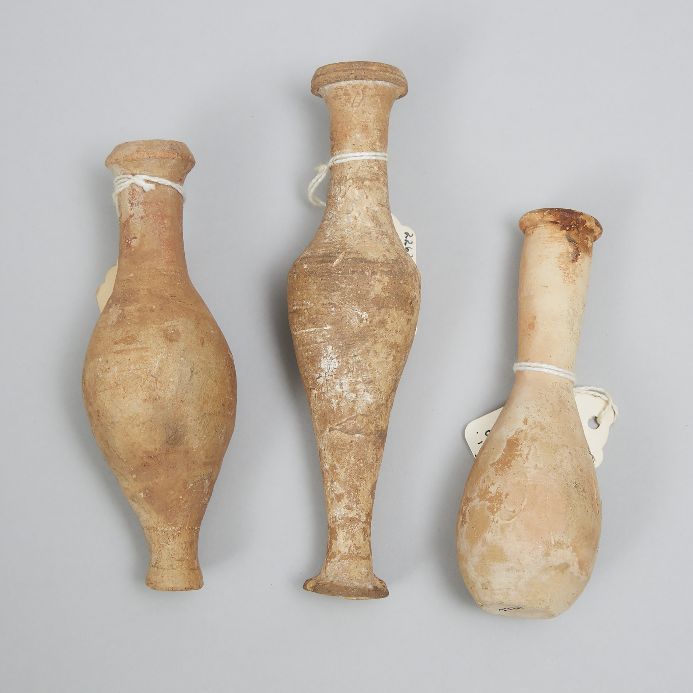 Three Hellenistic/Roman Period Levantine-Holy Land Pottery Unguentariums, 300 B.C.-100 A.D.
