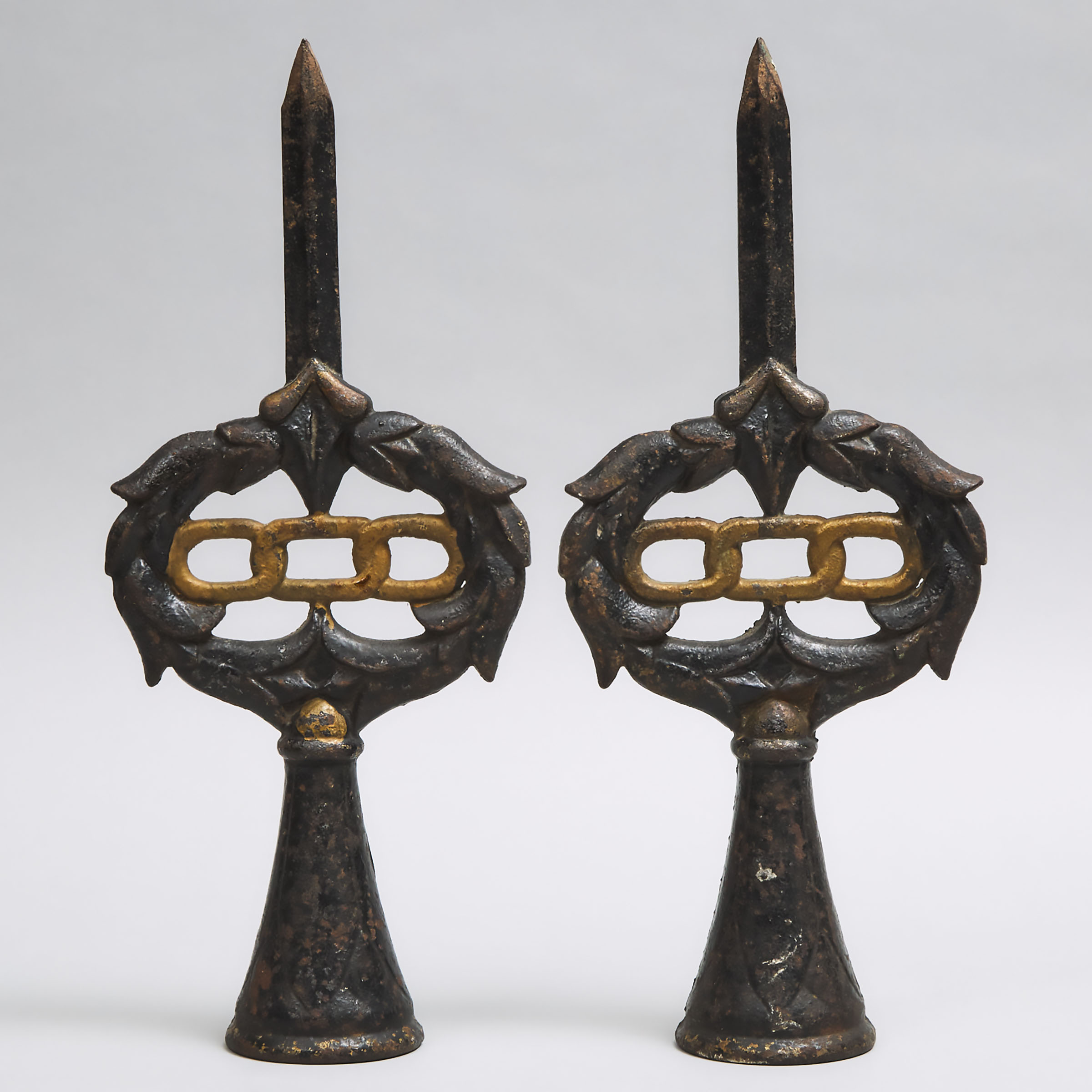 Pair of Large Victorian Oddfellows Cast Iron Finials, 19th century