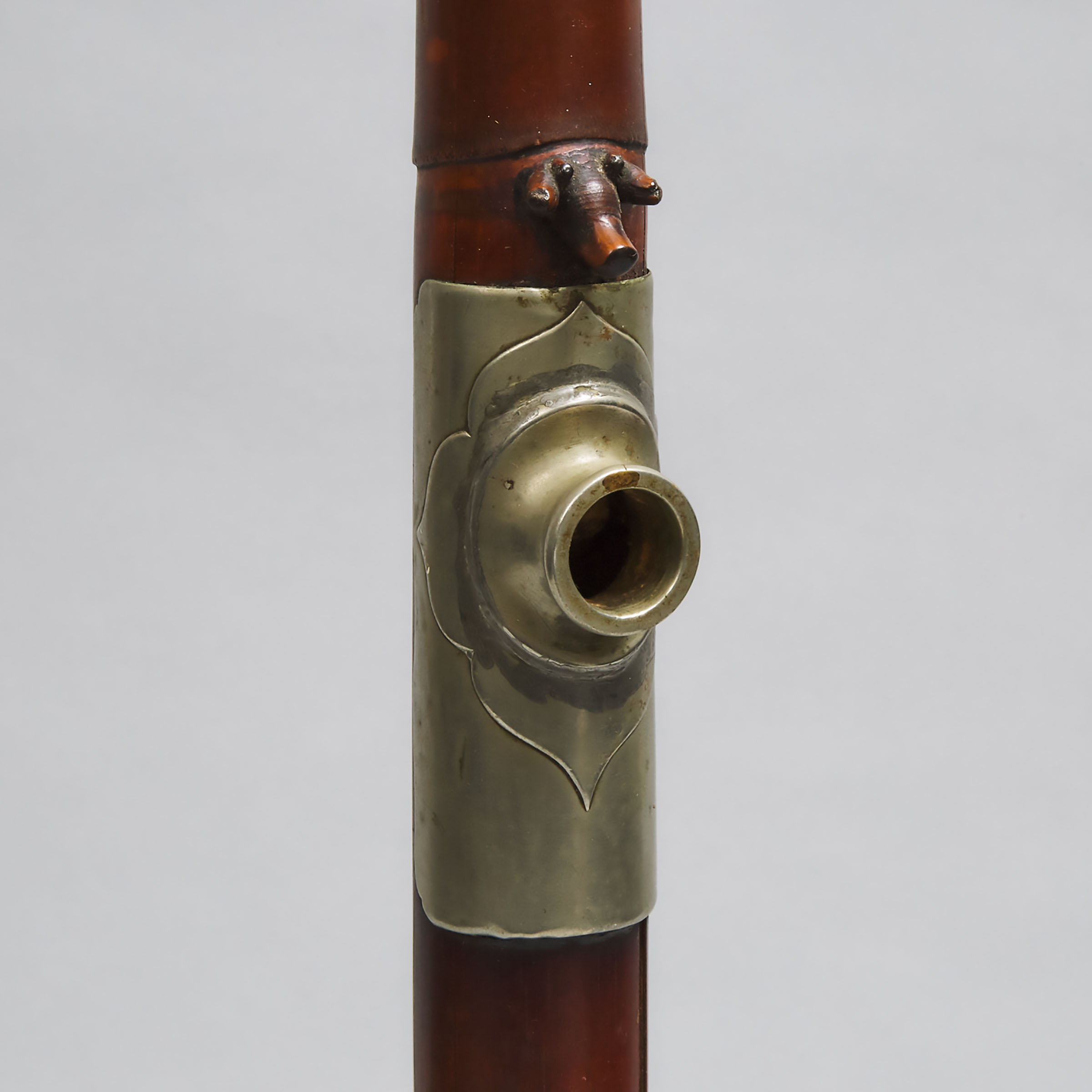 Chinese Ivory and Nickel Mounted Bamboo Opium Pipe, 19th/20th century