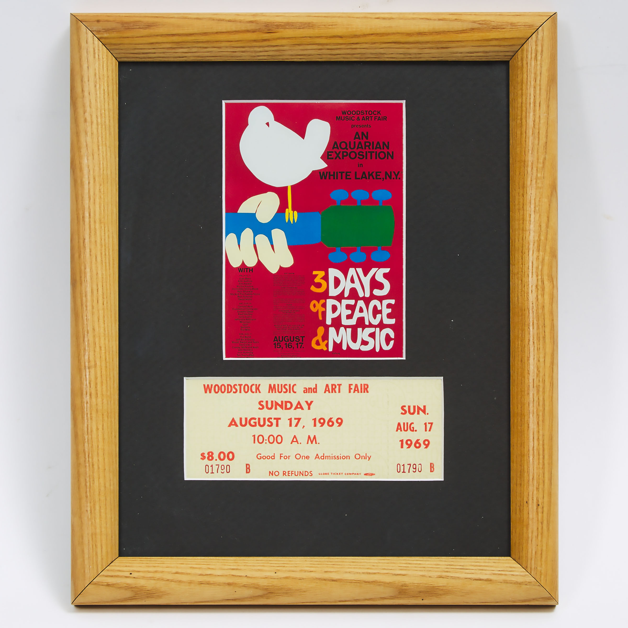Woodstock Music and Art Fair Unclipped Ticket, Sun., Aug. 17, 1969